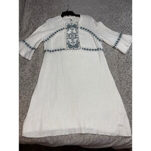 Sophie Max Women White Cotton Gauze Embroidered Boho Midi Dress XL (F26)